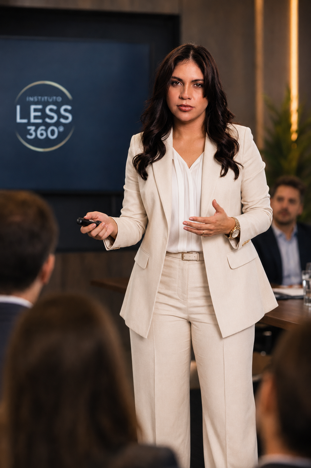 Leiliane Slompo apresentando treinamento corporativo